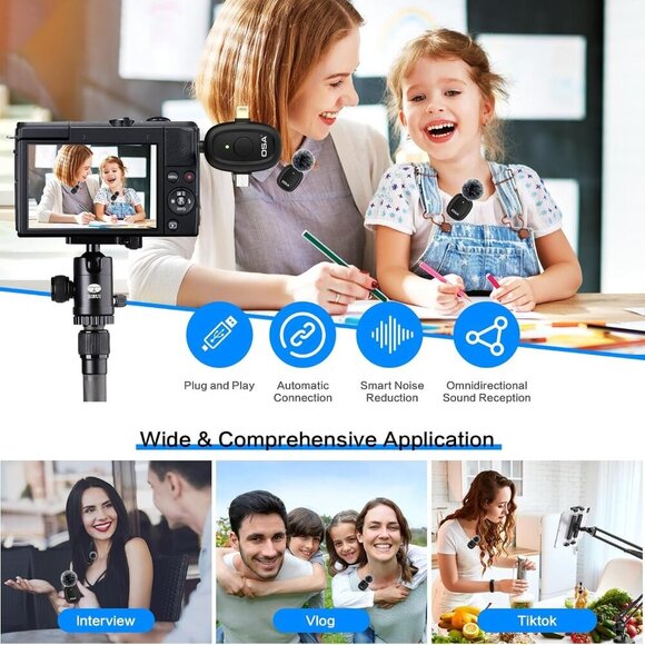 Wireless Lavalier Microphone,3 in 1 Mini Wireless Microphone w/ Noise Reduction - Picture 3 of 10
